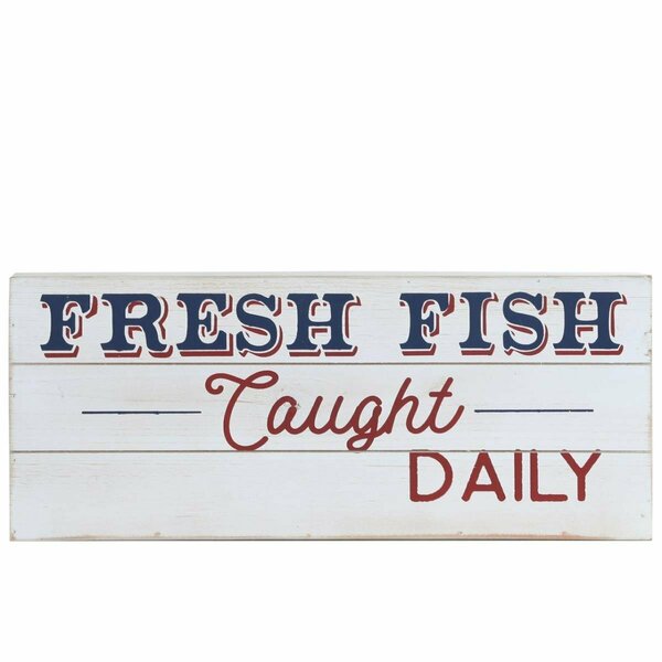 H2H Wood Rectangle Wall Art with Fresh Fish Caught Daily Printed Distressed, Finish White H23859628